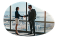 Commercial landlord making an agreement with a client in an office.